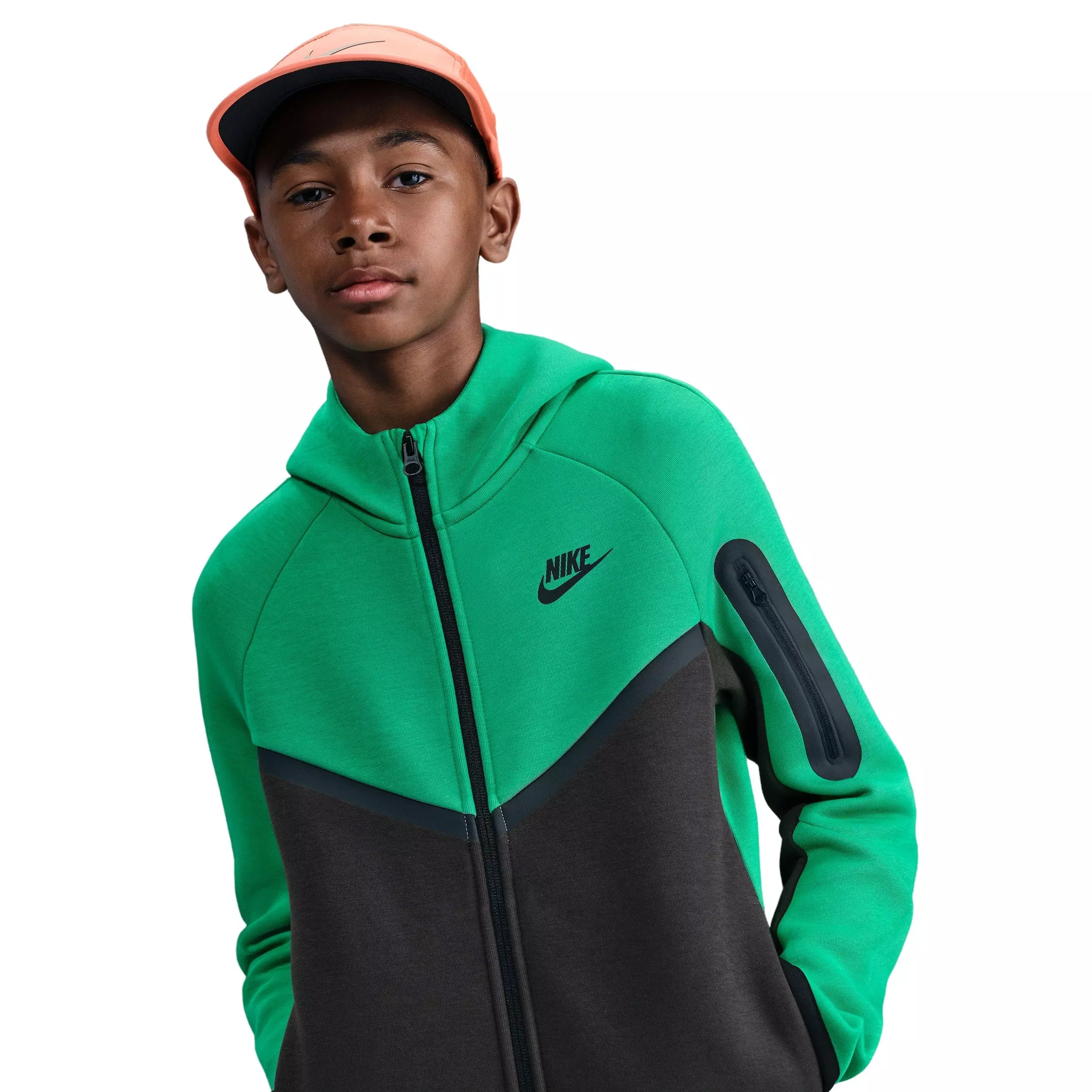 Nike Sportswear Big Boys' Hooded Tech Fleece Jacket - Green/Black